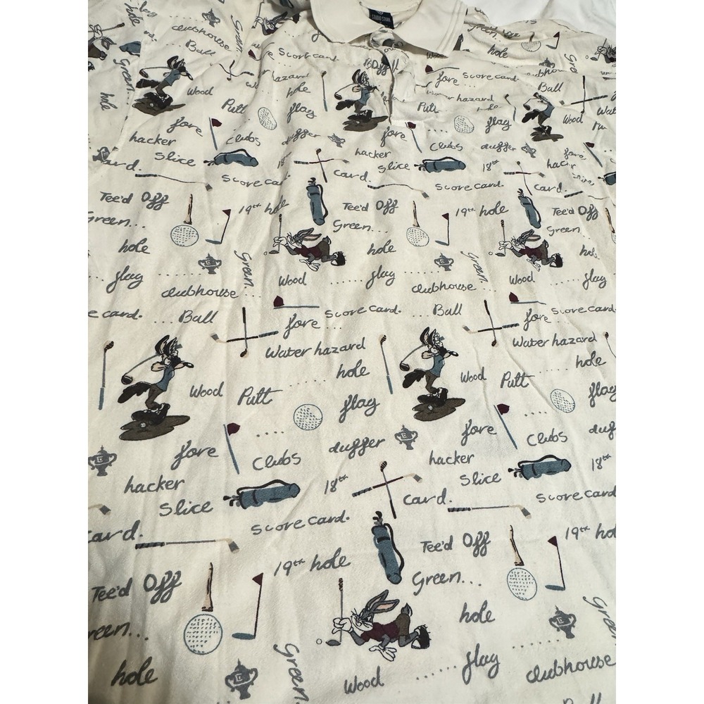 Vintage Warner Bros Looney Tunes Golf All Over Print Polo Shirt XL Cotton Y2K - Picture 2 of 6
